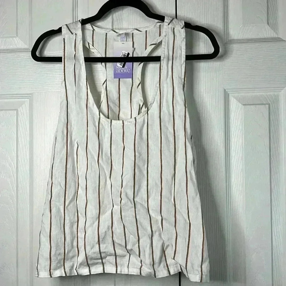 STARS ABOVE Striped Linen Blend Racerback Tank Top Size L - Picture 3 of 13